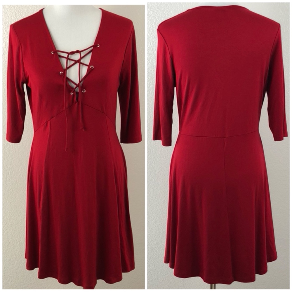Asos Women's 3/4  Lace-Up Red A-Line Dress size 10